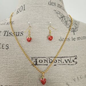 Ceramic Strawberry Earrings Necklace Set
